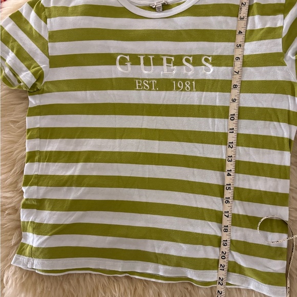 Guess Lime and White Striped Crewneck Tee Top - Picture 2 of 7